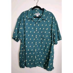Duluth Trading Relaxed Fit Men's 2XL Green Avocado Print All Over Button Down